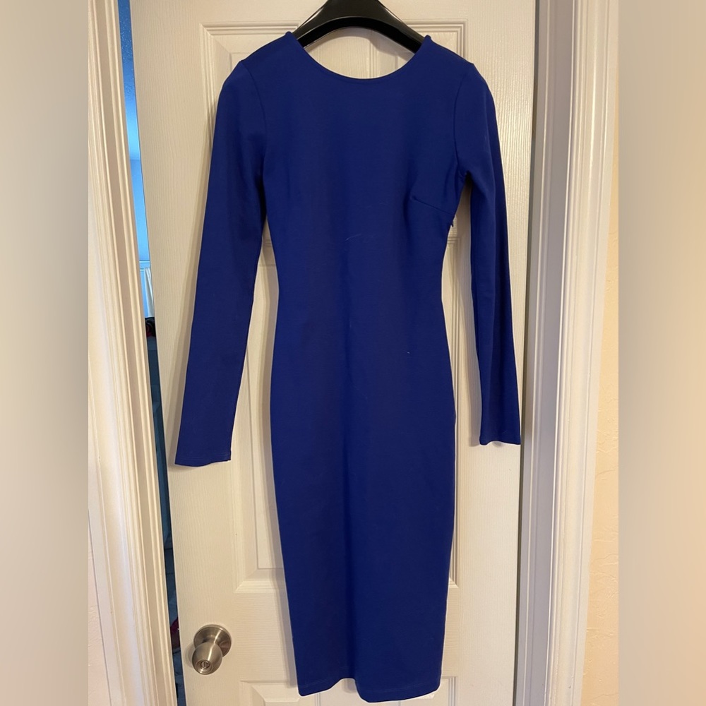 Lulu’s Blue Bodycon Midi Long Sleeve Dress Size Small